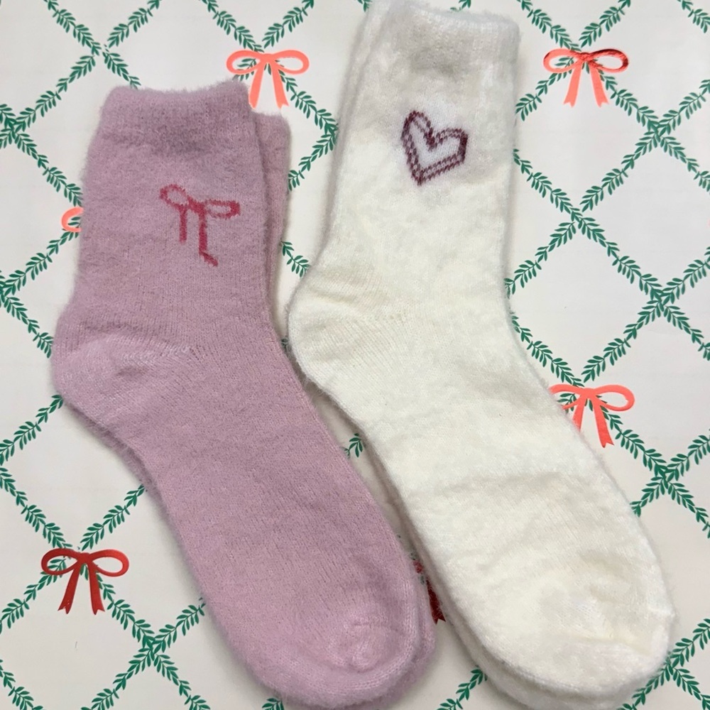 Cute Fuzzy Socks Set Pink & White Size 5 8 New In Package 2 Pairs Cute Socks